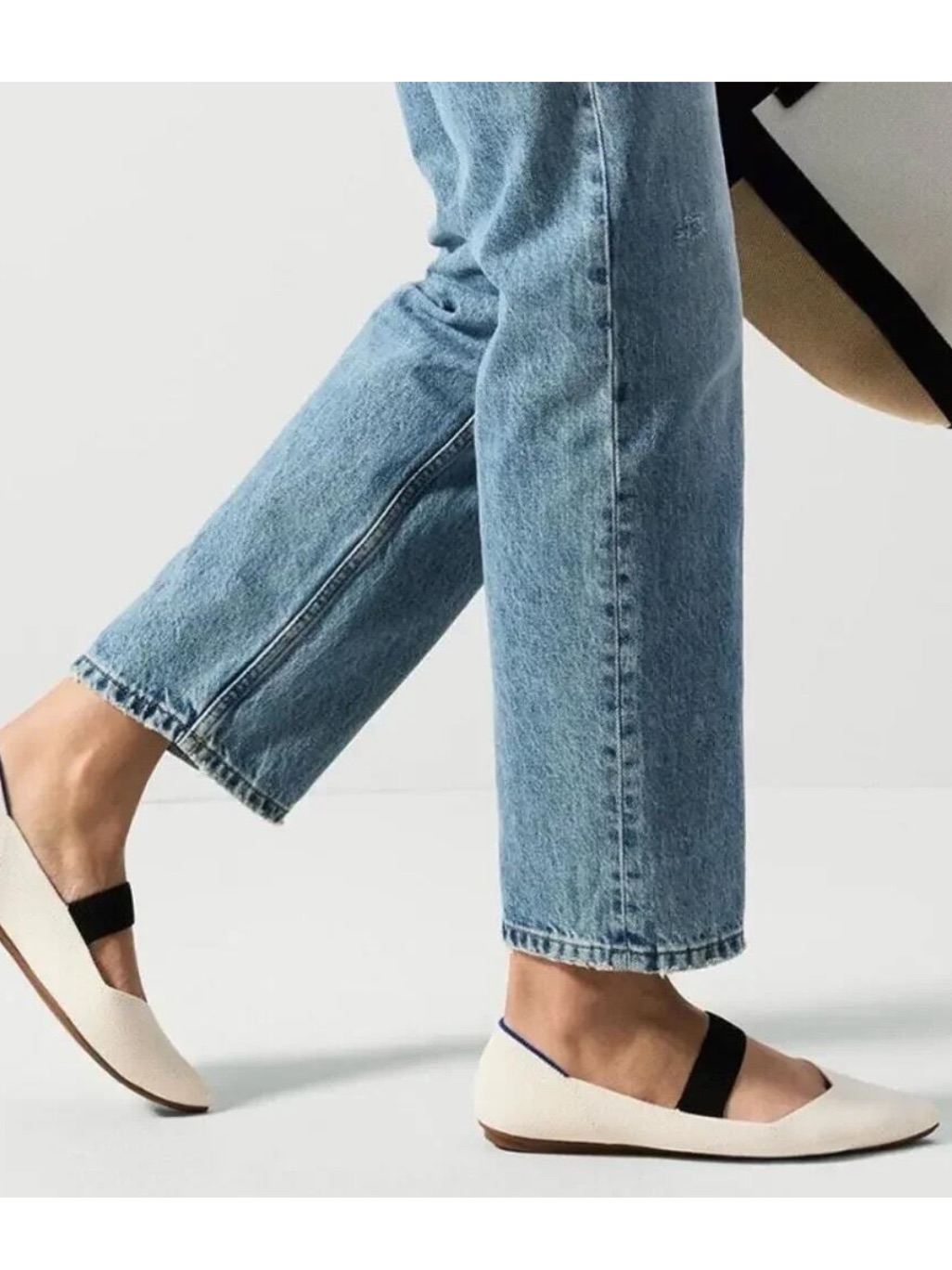Rothy's Cream Pointed Mary Jane Flats With Black Strap Size 7 Basics Neutrals